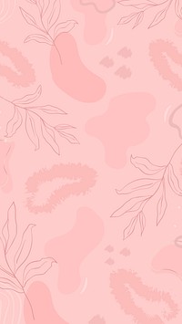 Cute pink phone wallpaper, leaves background
