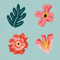 Pink flowers and leaves element set on a green background vector