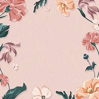 Blooming floral frame on a pink background vector