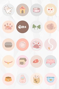 Cat story highlights icon set for social media vector