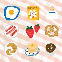 Cute food doodle sticker set  vector
