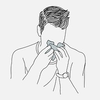 Sick man sneezing into tissue paper vector