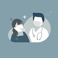 Doctor and a patient with a high fever characters vector