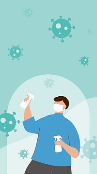 Man spraying alcohol to prevent infection of coronavirus mobile wallpaper vector