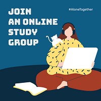 Join an online study group during the coronavirus pandemic temaplate vector
