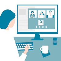Woman having a video call conference at home vector