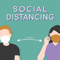 Social distancing 6 feet covid-19 awareness social post vector