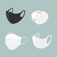 Surgical and air pollution face mask set vector