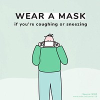 Wear a mask coronavirus pandemic social template source WHO vector