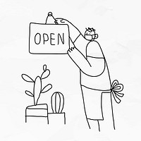 ‘Open’ COVID-19 business psd new normal doodle character