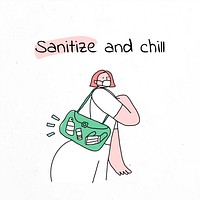 Sanitize and chill psd new normal lifestyle doodle social media post