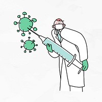 Doctor with vaccine psd doodle illustration