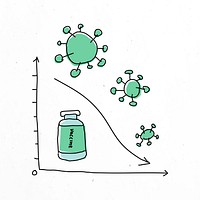 Flatten the curve psd with vaccine bottle doodle illustration