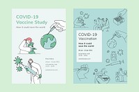 Vaccine study poster editable templates psd for covid 19 doodle illustration