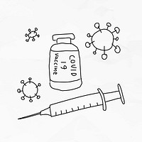 Covid 19 vaccine psd doodle illustration vial with needle doodle for clinical trial