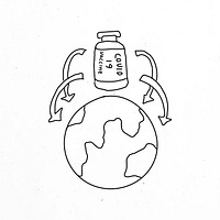 Global covid 19 vaccination psd doodle illustration