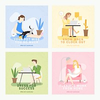 Work from home covid-9 awareness set vector