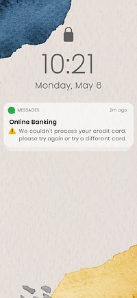 We couldn&#39;t process your credit card online banking message vector