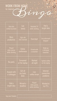 Work from home social media story bingo challenge