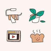 Cute social distancing and quarantine icon set vector