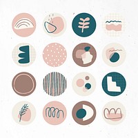 Minimal doodle social story highlights icon set vector