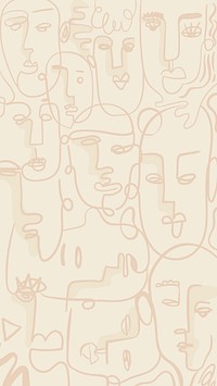 Abstract face line drawing on a beige background design resource