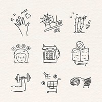 Activities at home doodle style vector set