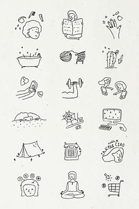 Activities at home doodle style vector set