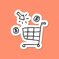 Online shopping cart doodle sticker vector