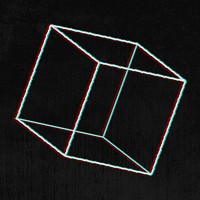 3D geometric cube with glitch effect on a black background