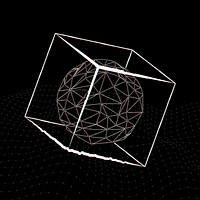 3D icosahedron in a cube with glitch effect on a black background
