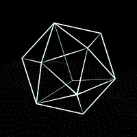 3D icosahedron with glitch effect on a black background 