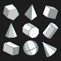 3D gray glitch geometric shape design element set