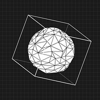 Distorted 3D icosahedron in a cube on a black background vector 