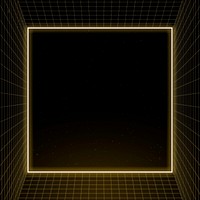 Yellow neon frame on 3d grid patterned background