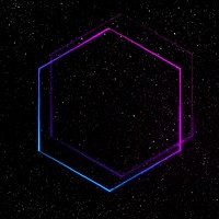 Neon purple geometric hexagon on a starry background