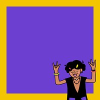 Playful cool kid character on a dull yellow frame and purple background vector