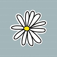 White daisy flower sticker on blue background