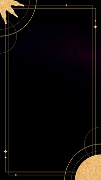 Gold sun and moon frame on a black phone wallpaper vector