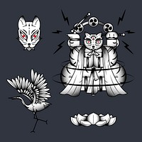 Bakeneko with Raijin drums, Japanese monster cat element on a dark background vector