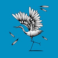 Japanese red-crowned crane bird element on a blue background vector
