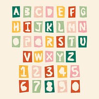 Fun Paper cut alphabet and number typography vector set