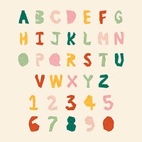 Paper cut alphabet and number typography vector set