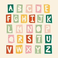 Paper cut alphabet typography vector set