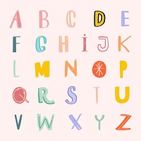 Alphabet psd doodle font typography hand drawn set