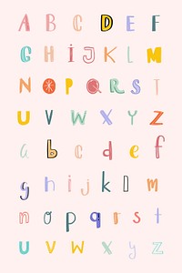 Alphabet doodle font pastel typography set