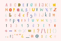 Alphabet numbers punctuations vector doodle font pastel set