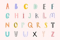 Pastel doodle alphabet vector word art set