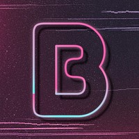 Pink neon glow letter B psd font typography