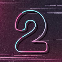 Pink neon glow number 2 psd font typography